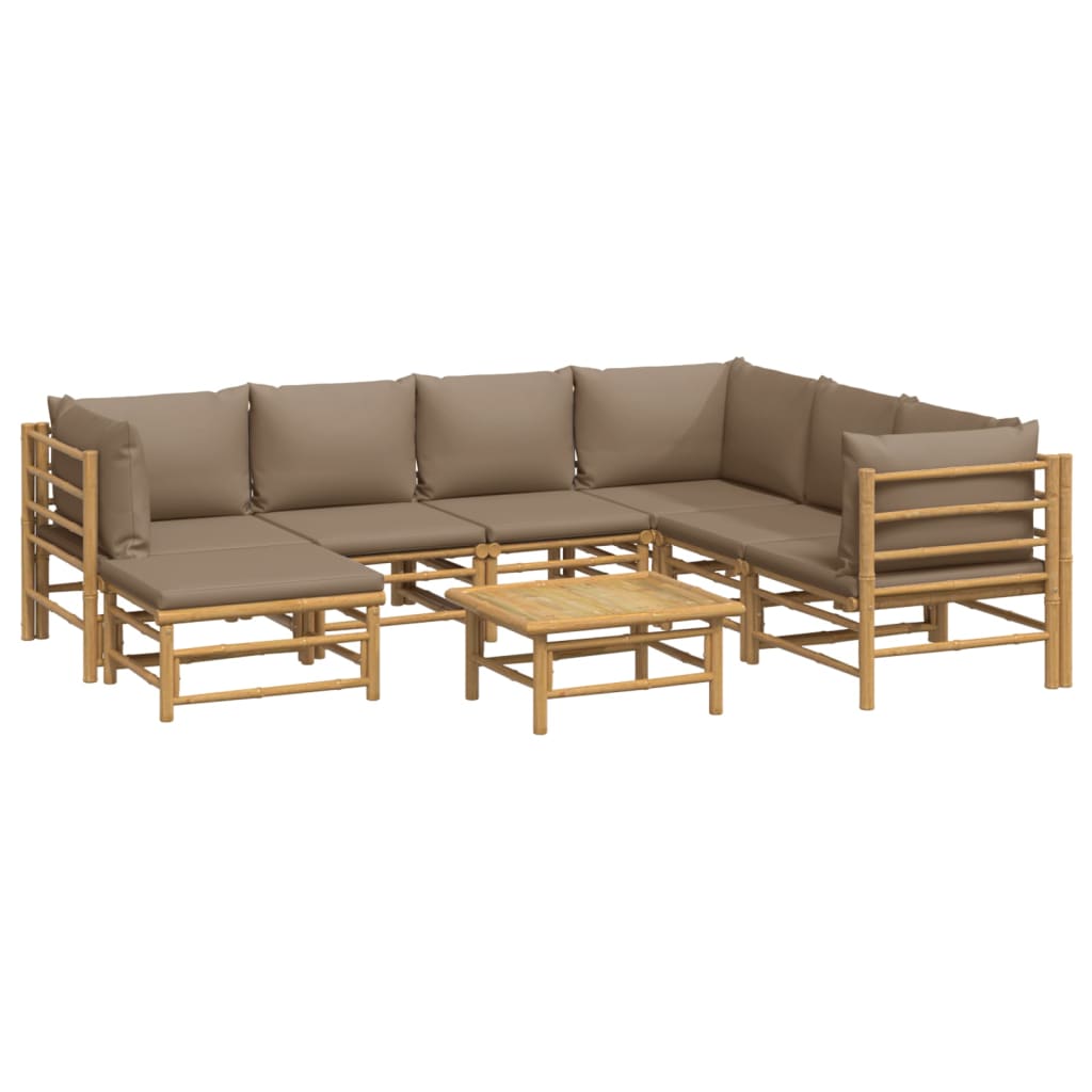 Salon de jardin 8 pcs avec coussins taupe bambou