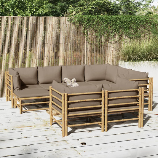 Salon de jardin 10 pcs avec coussins taupe bambou