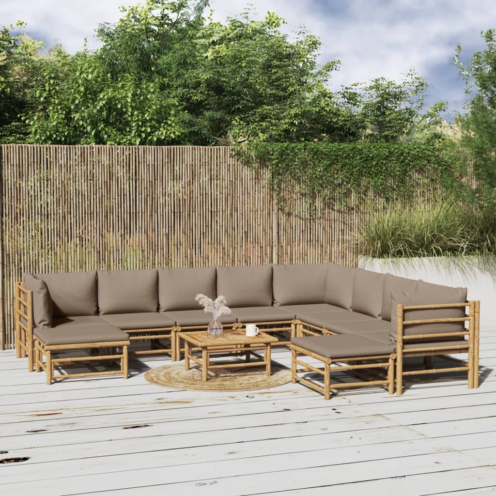 Salon de jardin 11 pcs avec coussins taupe bambou