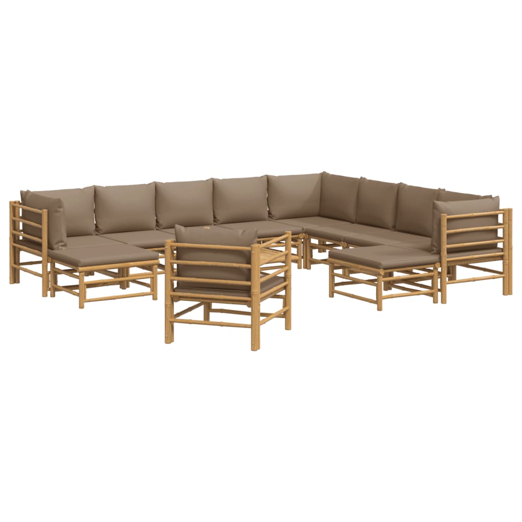 Salon de jardin 12 pcs avec coussins taupe bambou