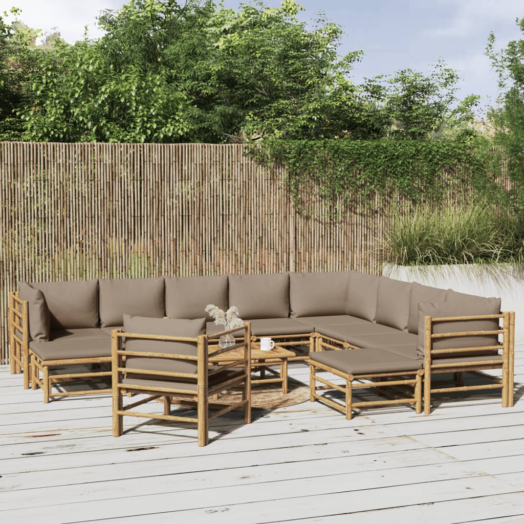 Salon de jardin 12 pcs avec coussins taupe bambou