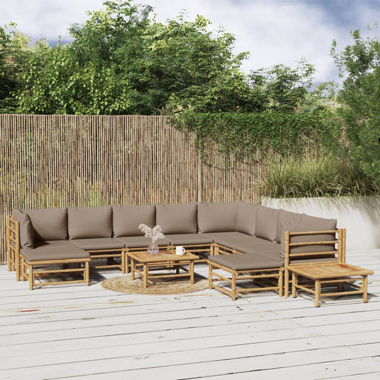 Salon de jardin 12 pcs avec coussins taupe bambou