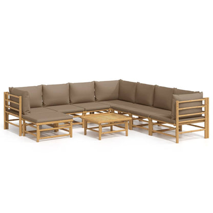 Salon de jardin 9 pcs avec coussins taupe bambou