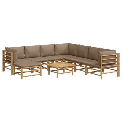 Salon de jardin 9 pcs avec coussins taupe bambou