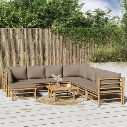 Salon de jardin 9 pcs avec coussins taupe bambou