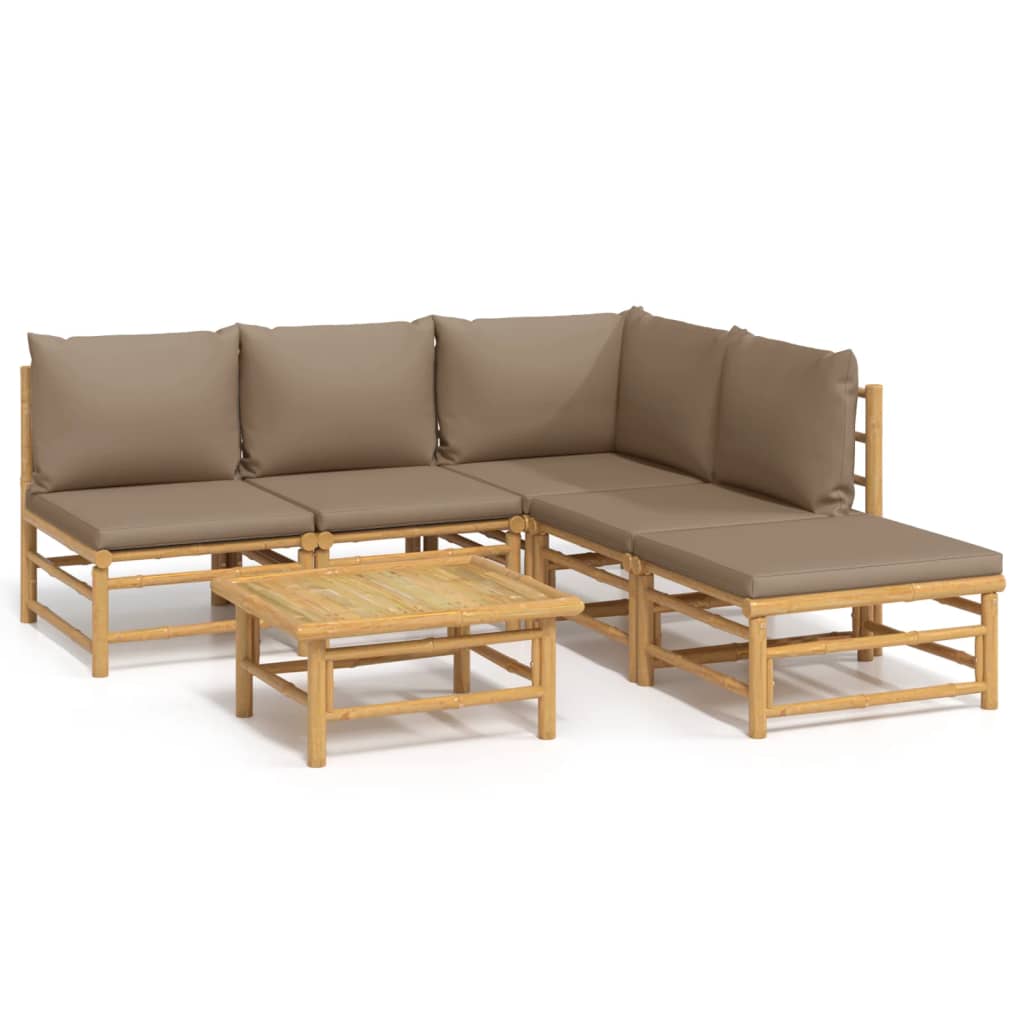 Salon de jardin 6 pcs avec coussins taupe bambou