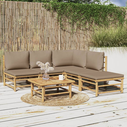 Salon de jardin 6 pcs avec coussins taupe bambou