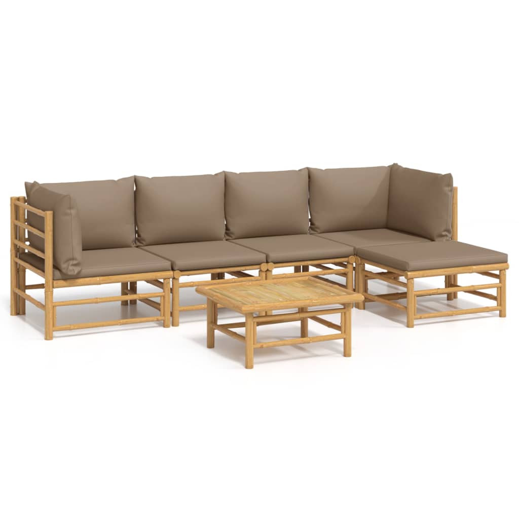 Salon de jardin 6 pcs avec coussins taupe bambou