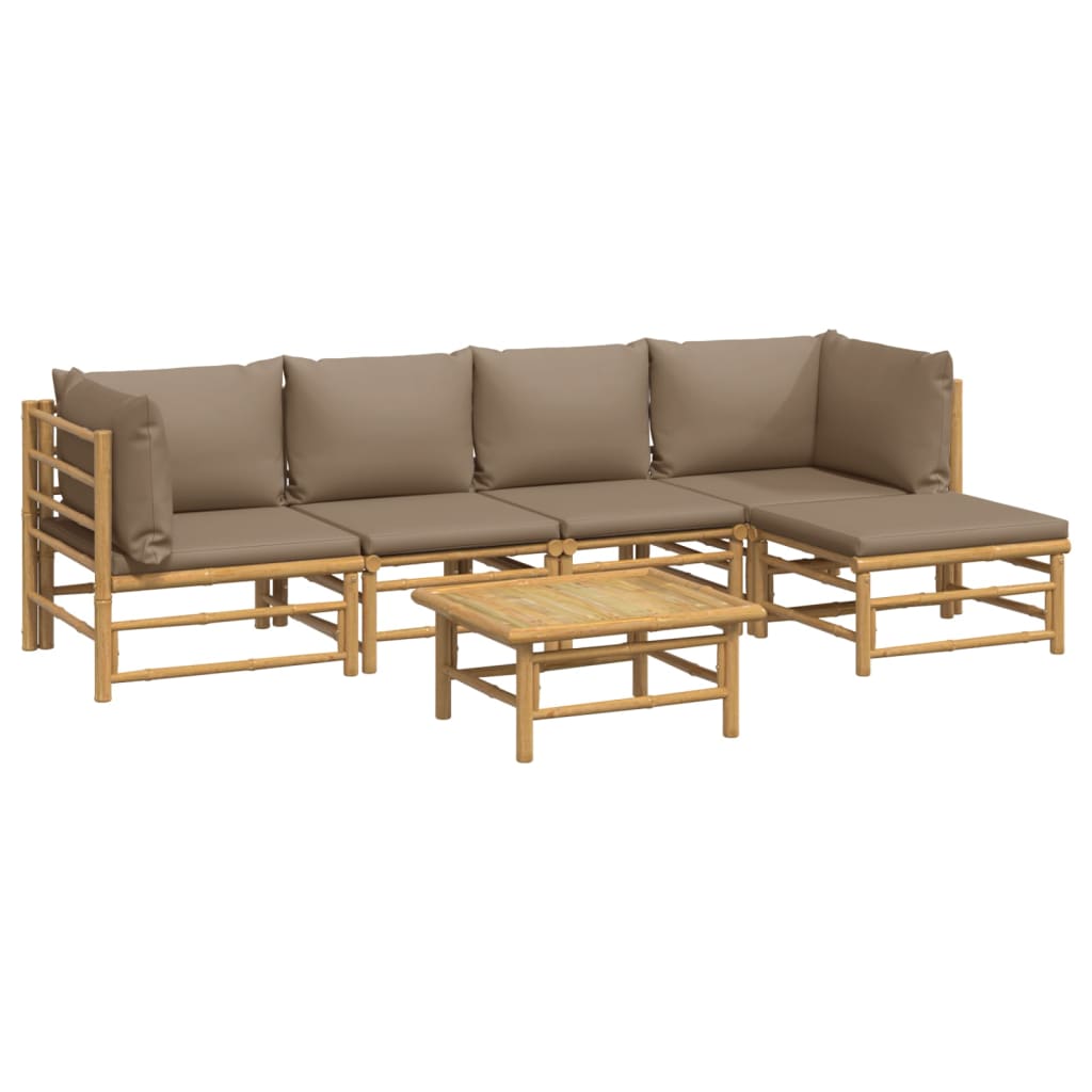 Salon de jardin 6 pcs avec coussins taupe bambou