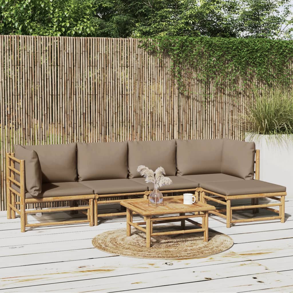 Salon de jardin 6 pcs avec coussins taupe bambou