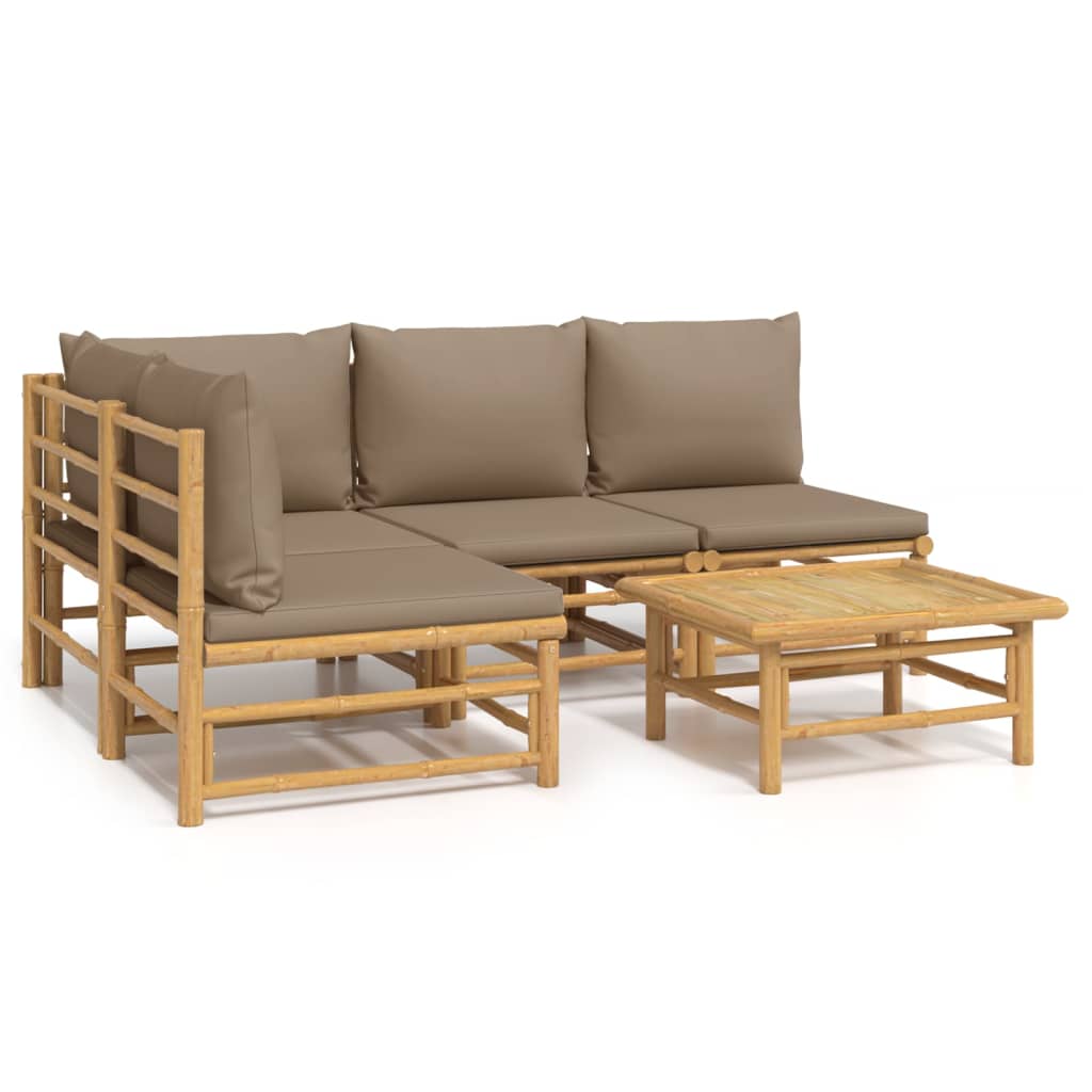 Salon de jardin 5 pcs avec coussins taupe bambou