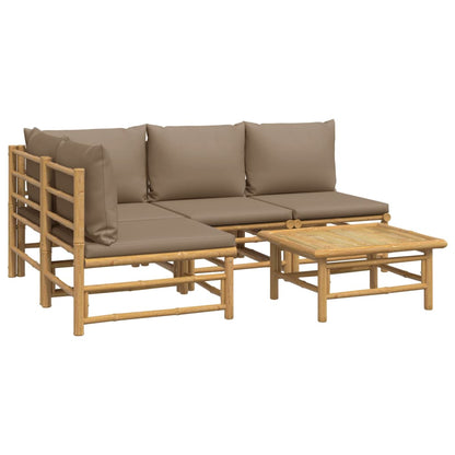 Salon de jardin 5 pcs avec coussins taupe bambou