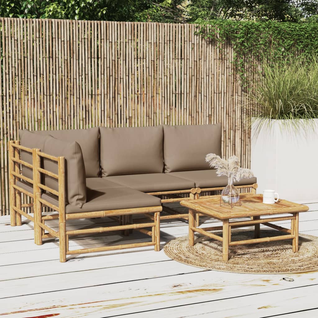 Salon de jardin 5 pcs avec coussins taupe bambou