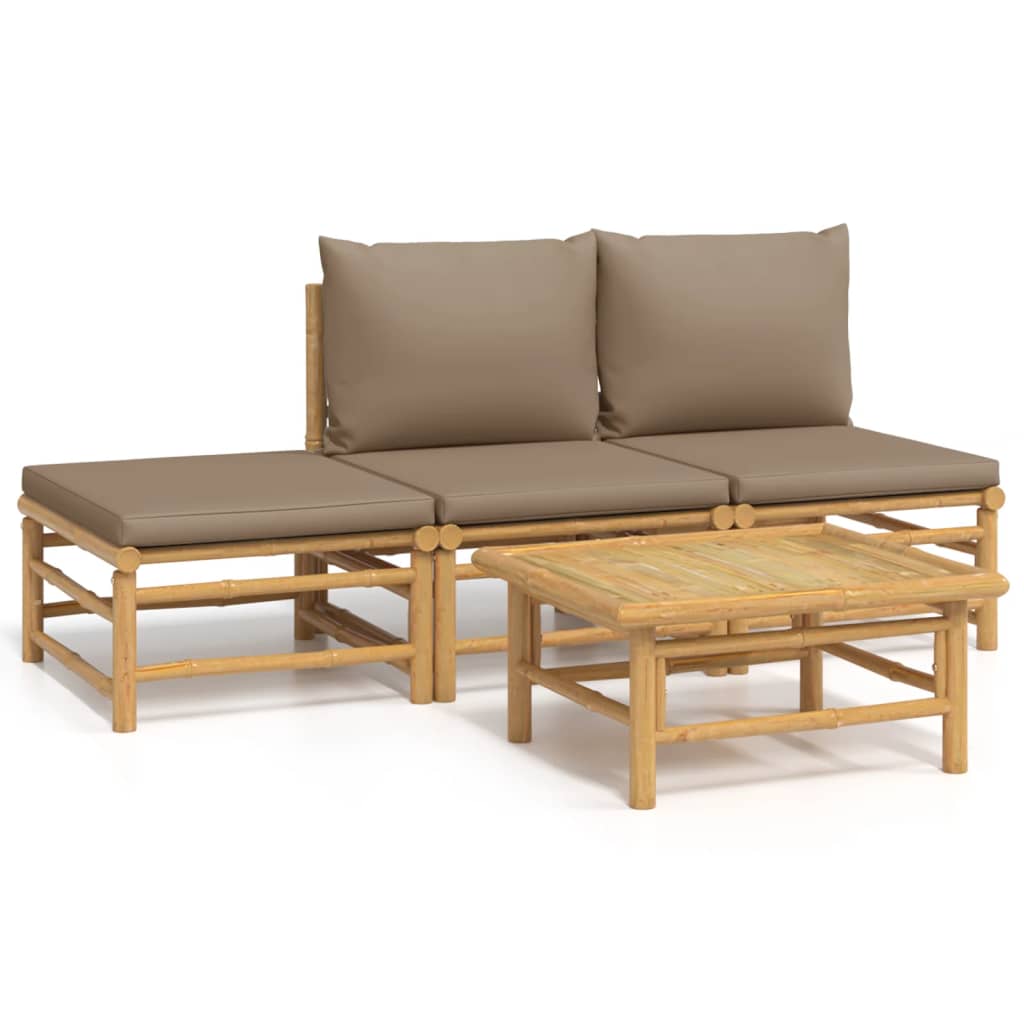 Salon de jardin 4 pcs avec coussins taupe bambou