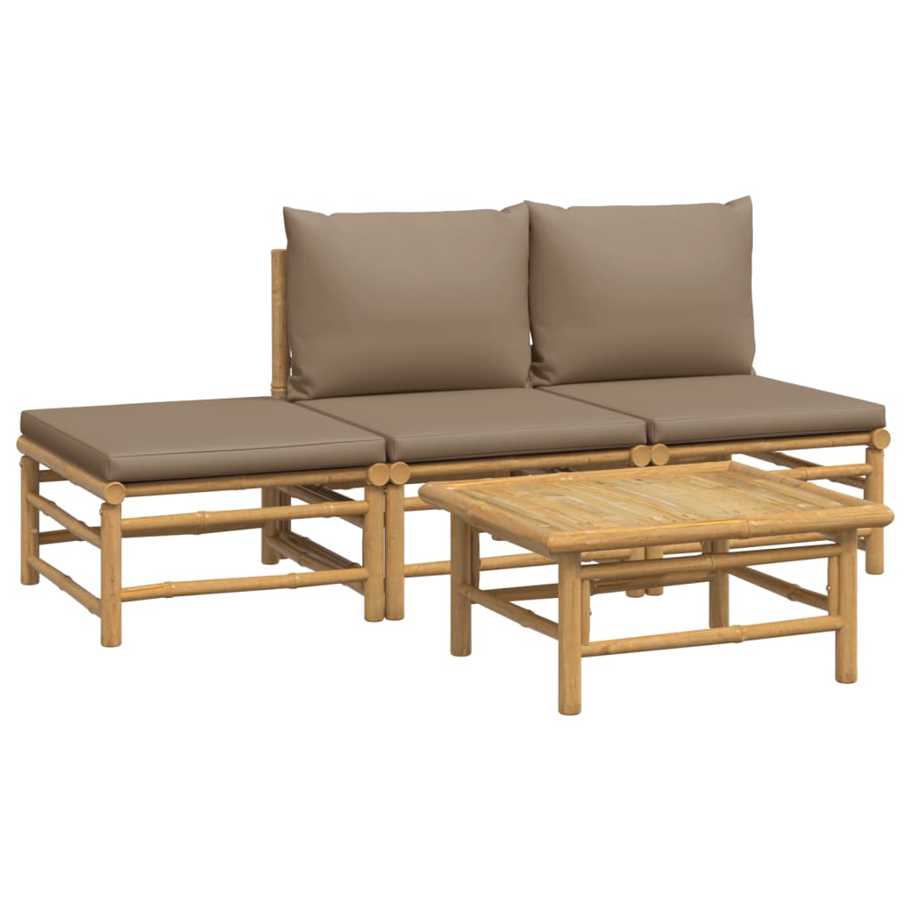 Salon de jardin 4 pcs avec coussins taupe bambou