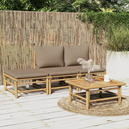 Salon de jardin 4 pcs avec coussins taupe bambou