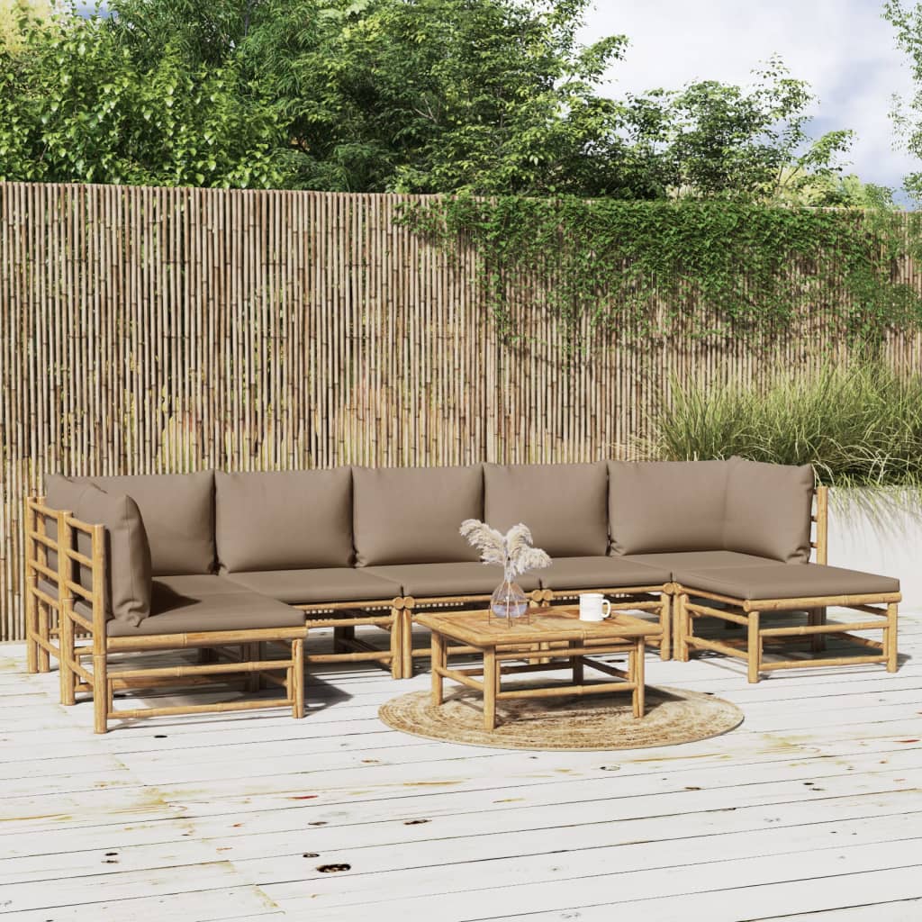 Salon de jardin 8 pcs avec coussins taupe bambou