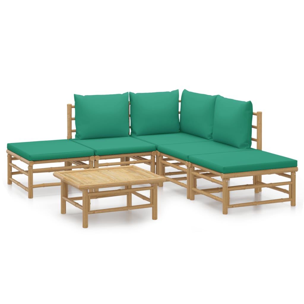 Salon de jardin 6 pcs avec coussins vert bambou