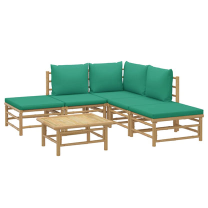 Salon de jardin 6 pcs avec coussins vert bambou