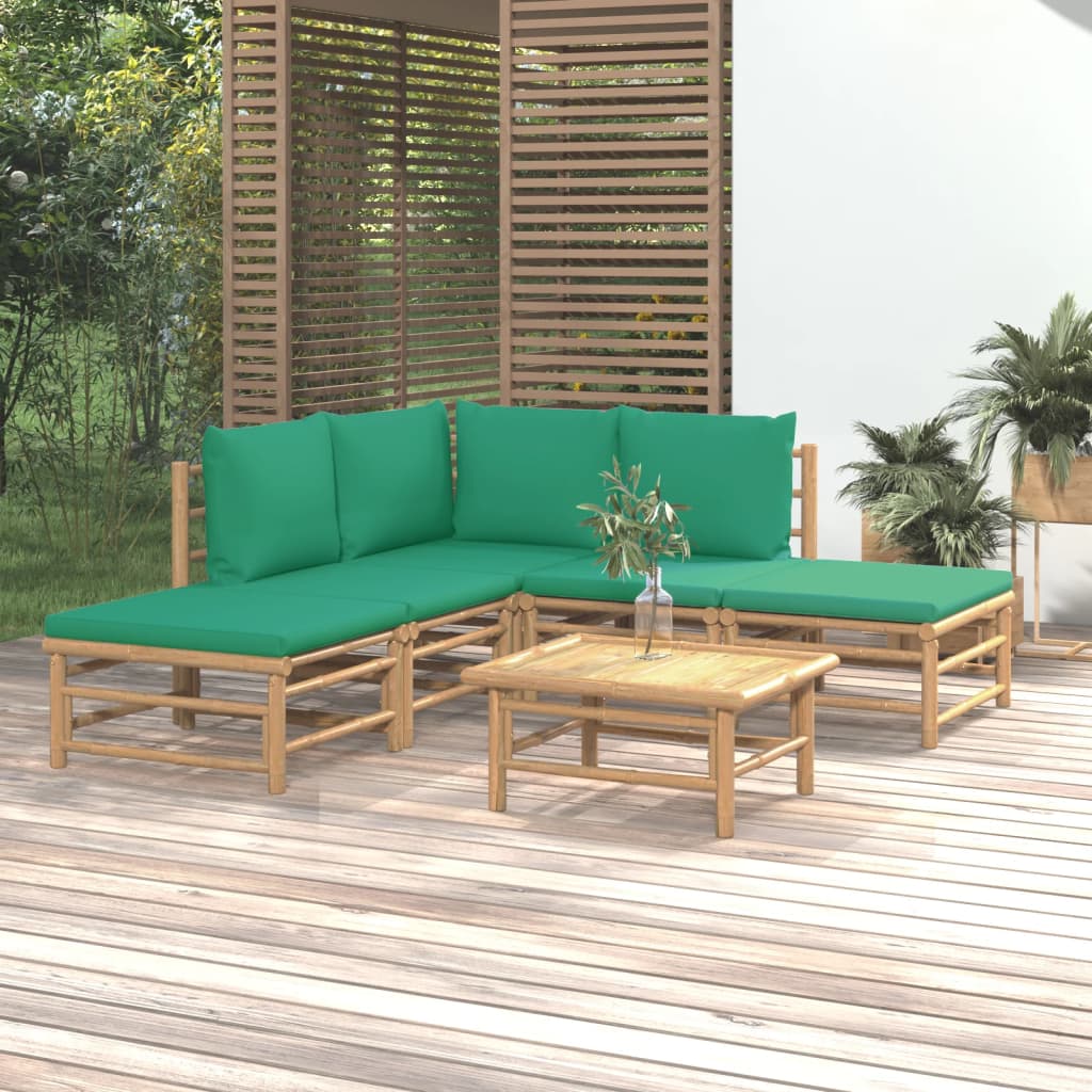 Salon de jardin 6 pcs avec coussins vert bambou