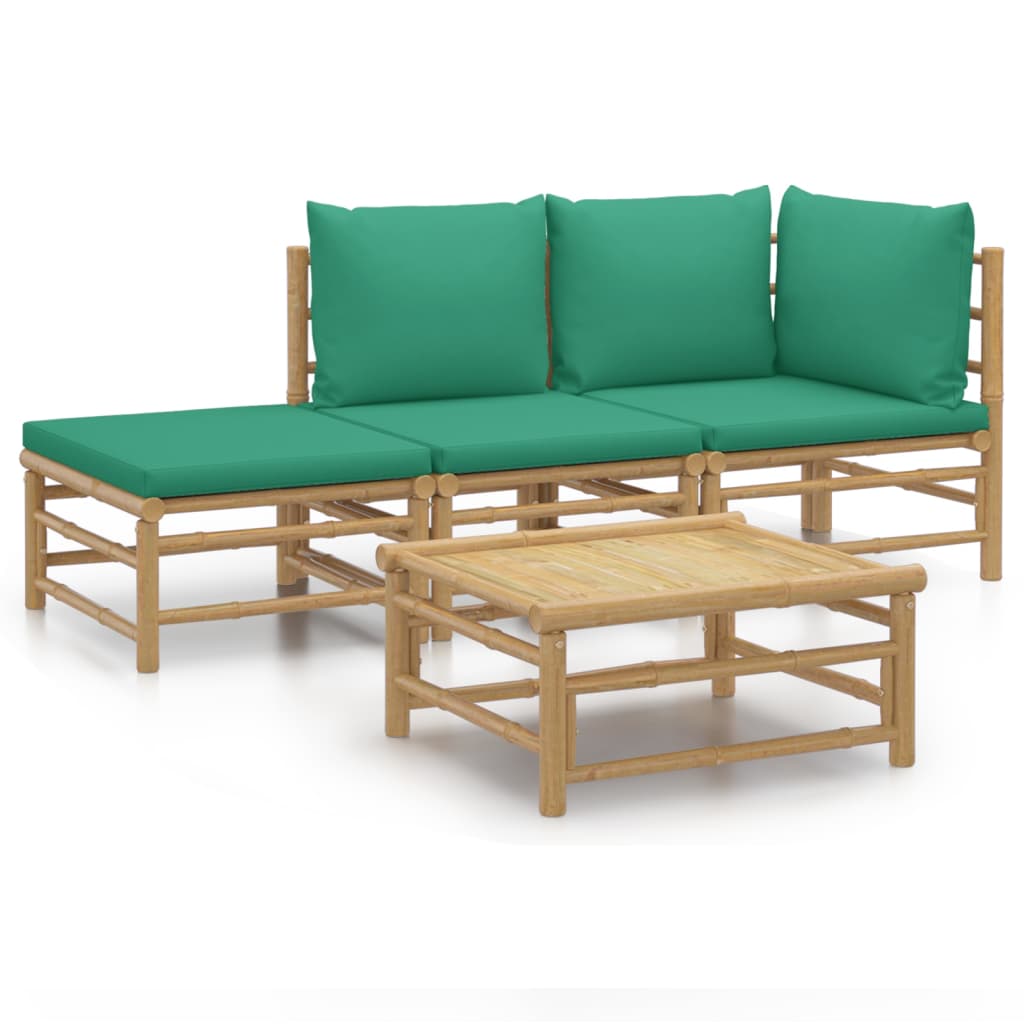 Salon de jardin 4 pcs avec coussins vert bambou