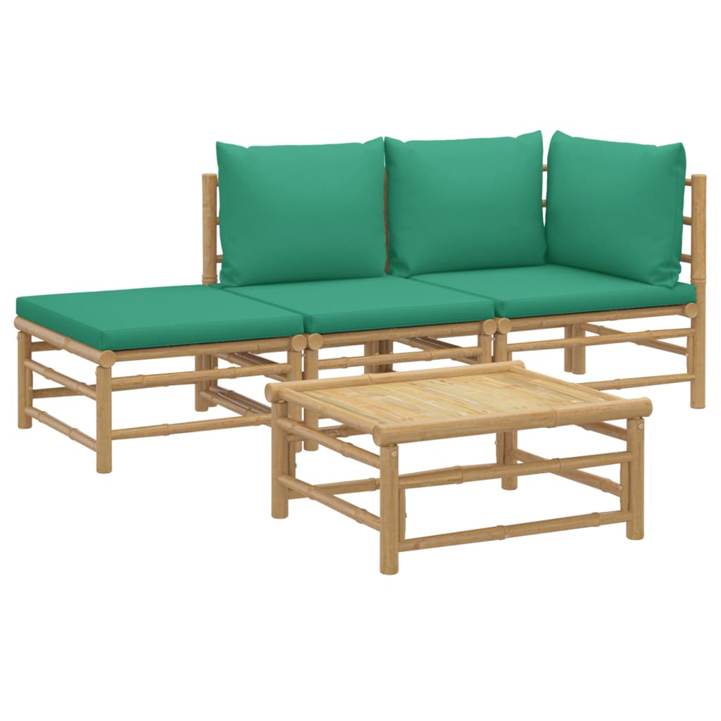 Salon de jardin 4 pcs avec coussins vert bambou