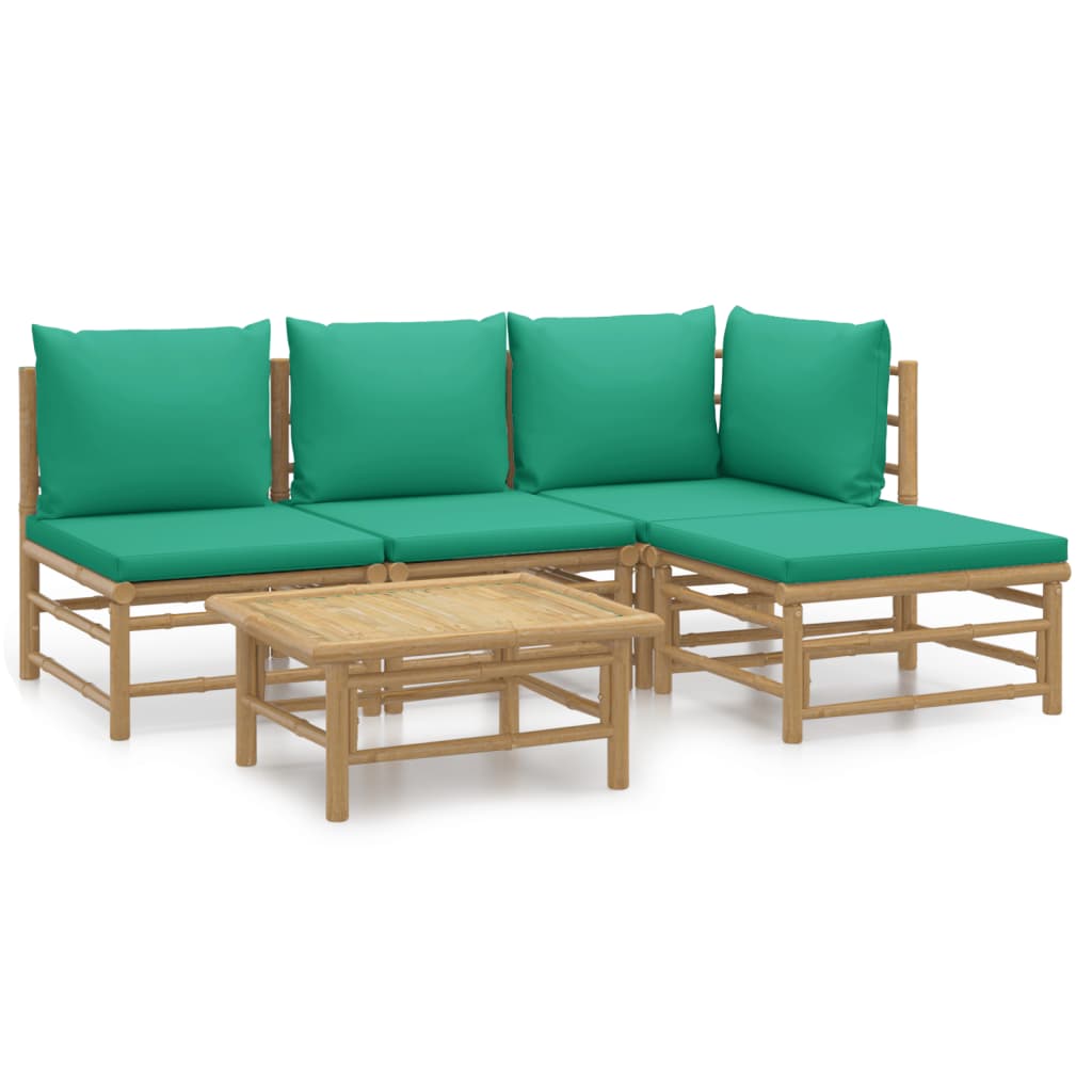 Salon de jardin 5 pcs avec coussins vert bambou