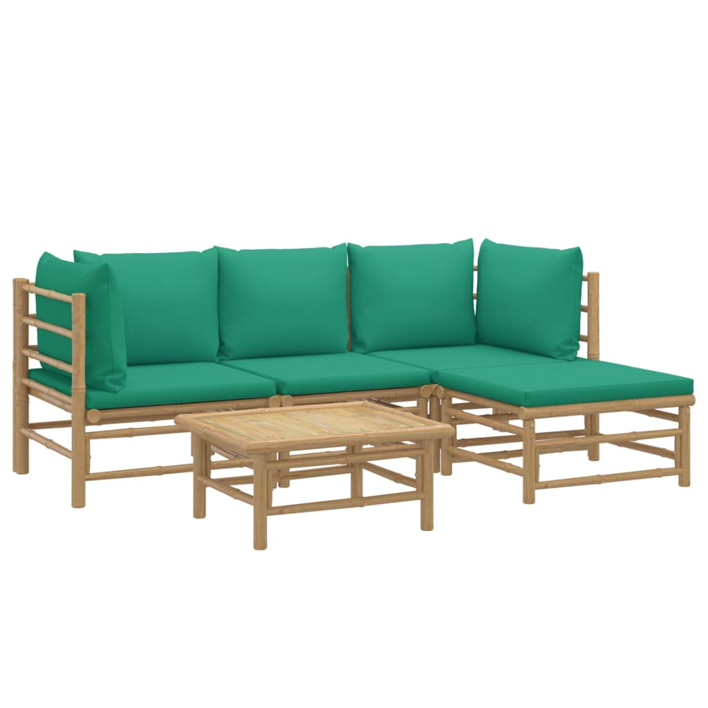 Salon de jardin 5 pcs avec coussins vert bambou