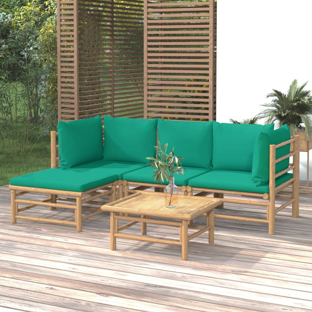 Salon de jardin 5 pcs avec coussins vert bambou