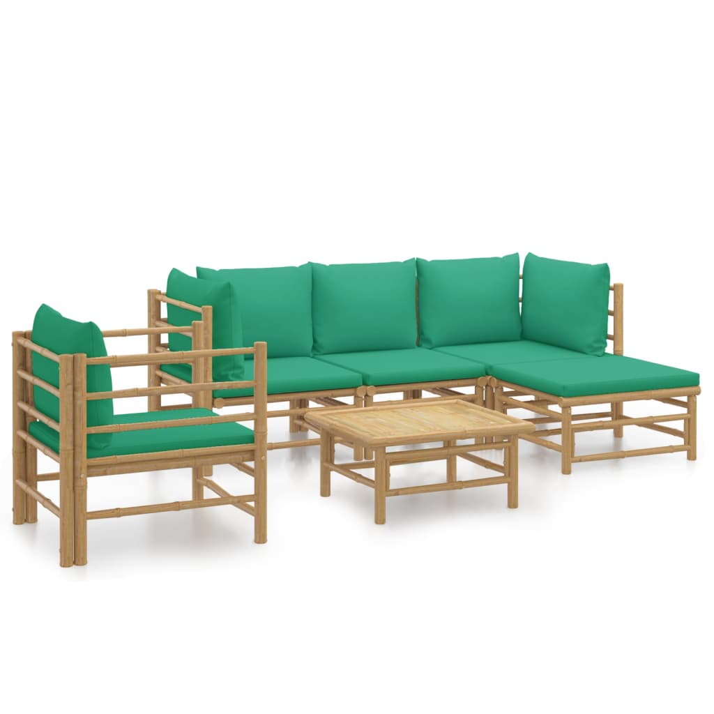 Salon de jardin 6 pcs avec coussins vert bambou