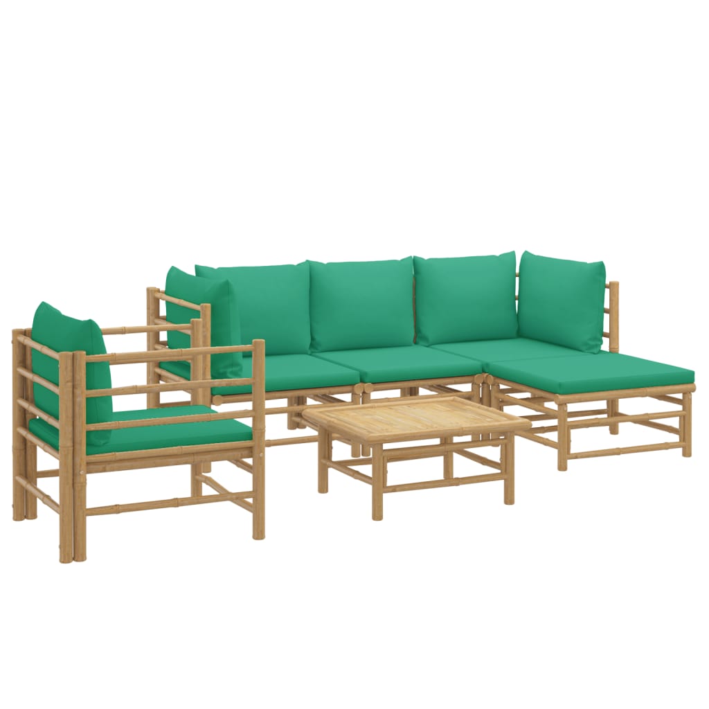 Salon de jardin 6 pcs avec coussins vert bambou