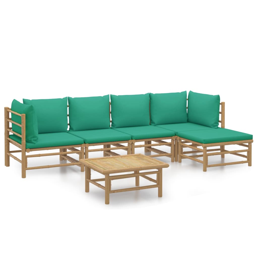 Salon de jardin 6 pcs avec coussins vert bambou