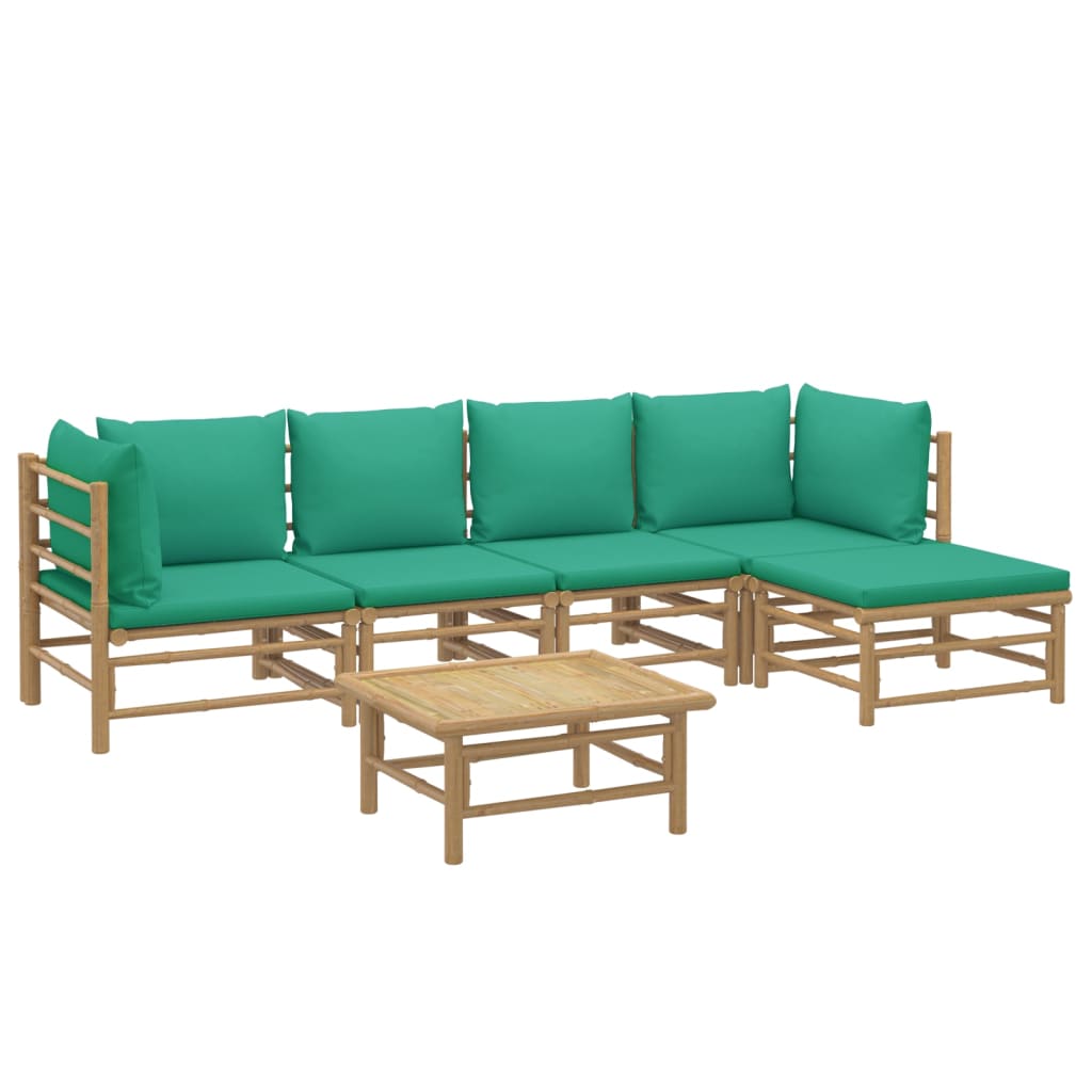 Salon de jardin 6 pcs avec coussins vert bambou