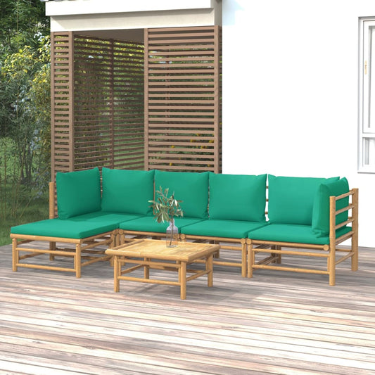 Salon de jardin 6 pcs avec coussins vert bambou