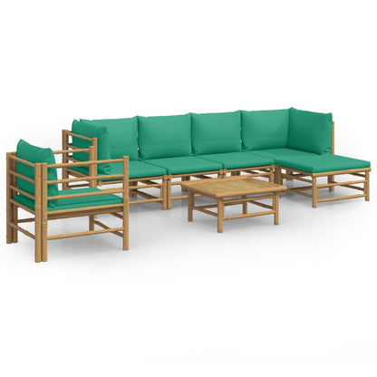 Salon de jardin 7 pcs avec coussins vert bambou