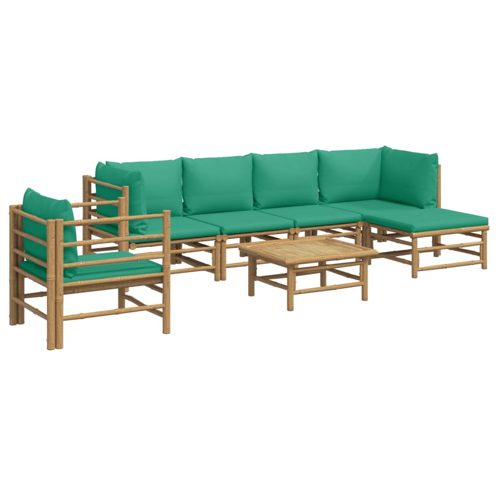 Salon de jardin 7 pcs avec coussins vert bambou