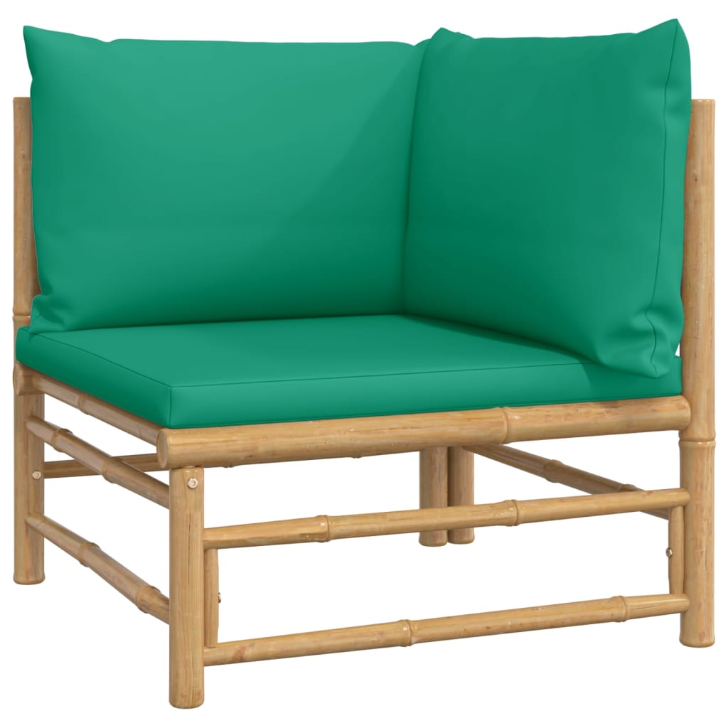 Canapés d'angle de jardin avec coussins vert 2 pcs bambou