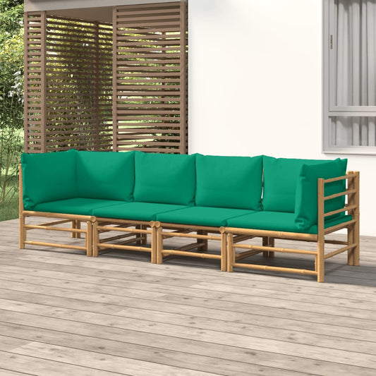 Salon de jardin 4 pcs avec coussins vert bambou