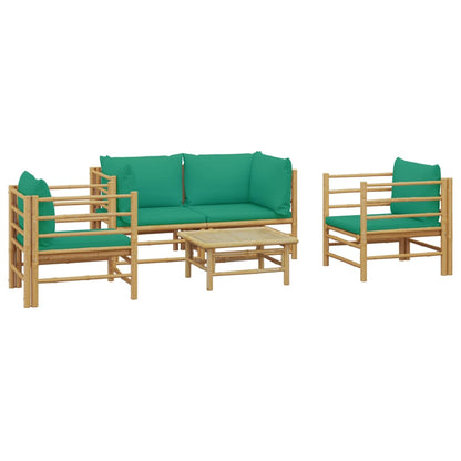 Salon de jardin 5 pcs avec coussins vert bambou