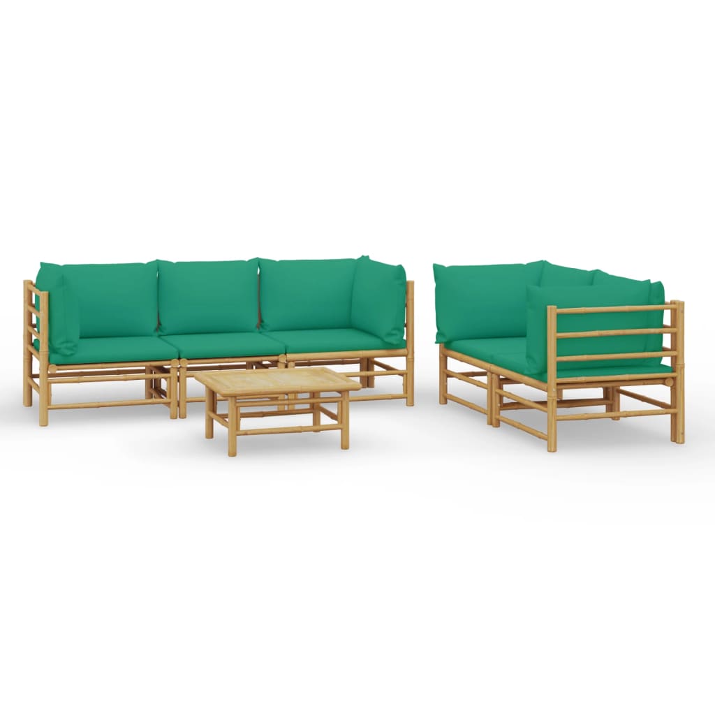 Salon de jardin 6 pcs avec coussins vert bambou