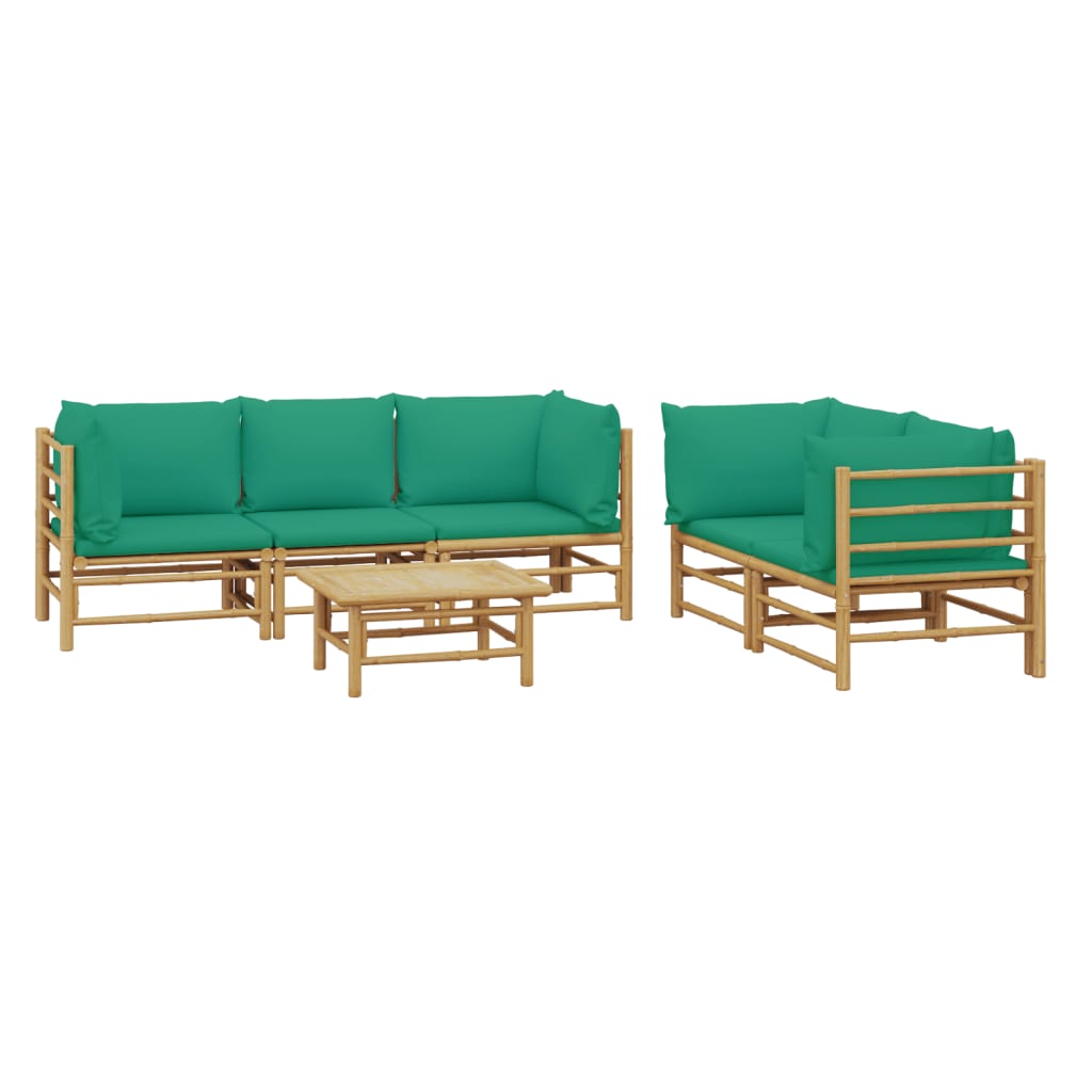 Salon de jardin 6 pcs avec coussins vert bambou