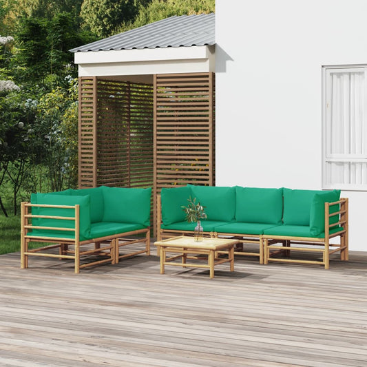 Salon de jardin 6 pcs avec coussins vert bambou