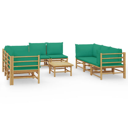 Salon de jardin 9 pcs avec coussins vert bambou