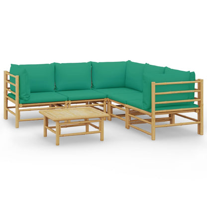 Salon de jardin 6 pcs avec coussins vert bambou