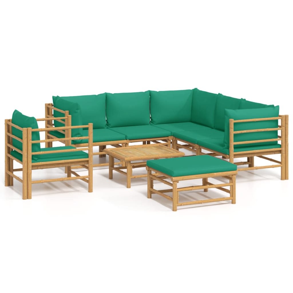 Salon de jardin 8 pcs avec coussins vert bambou