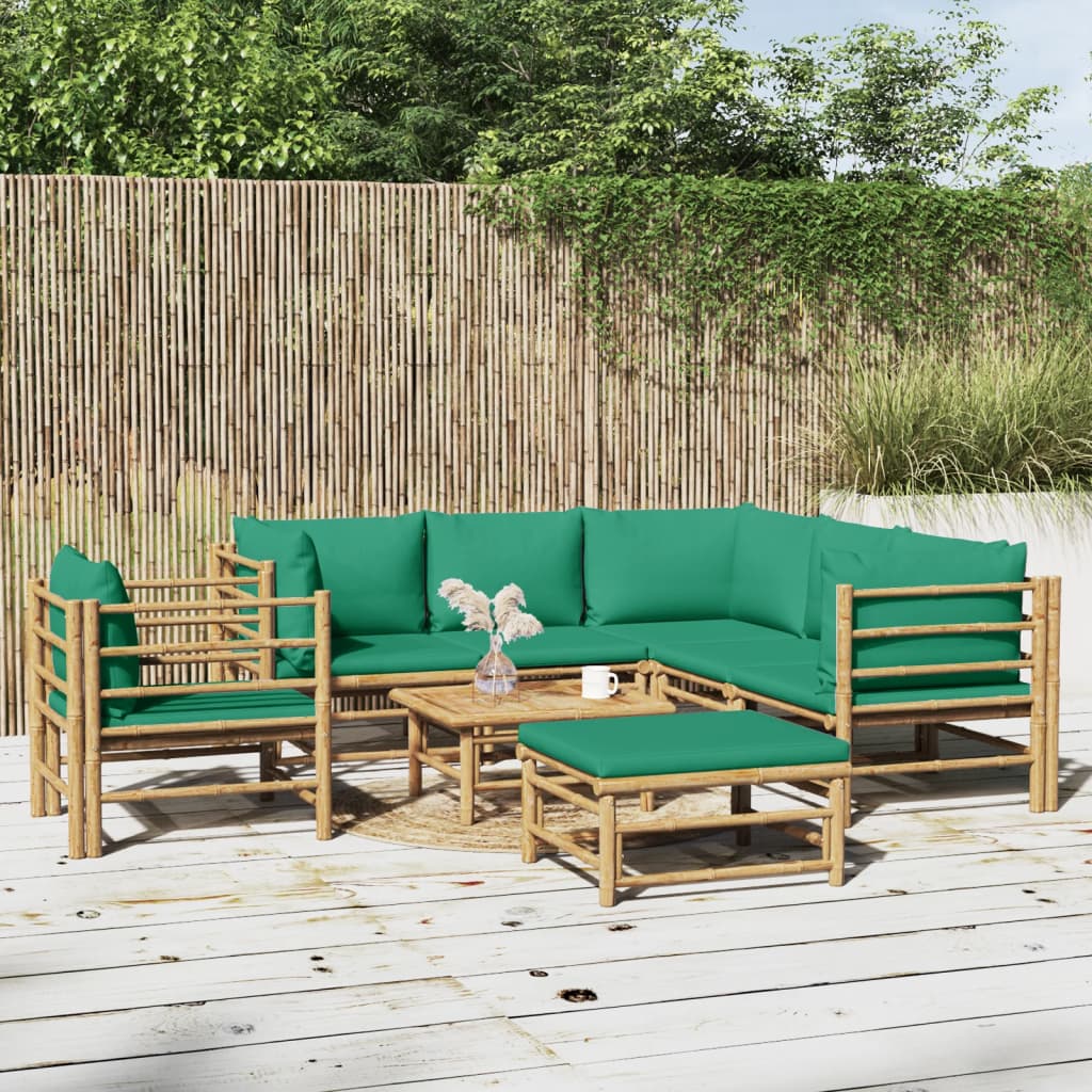 Salon de jardin 8 pcs avec coussins vert bambou