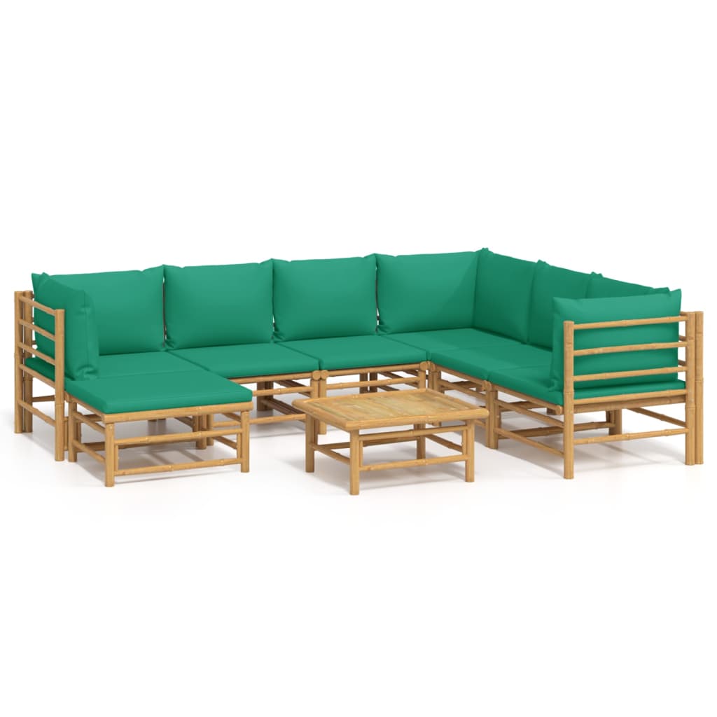 Salon de jardin 8 pcs avec coussins vert bambou