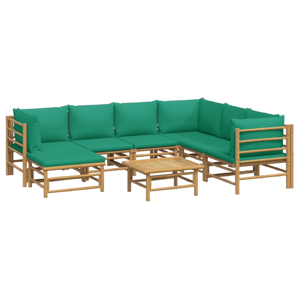 Salon de jardin 8 pcs avec coussins vert bambou