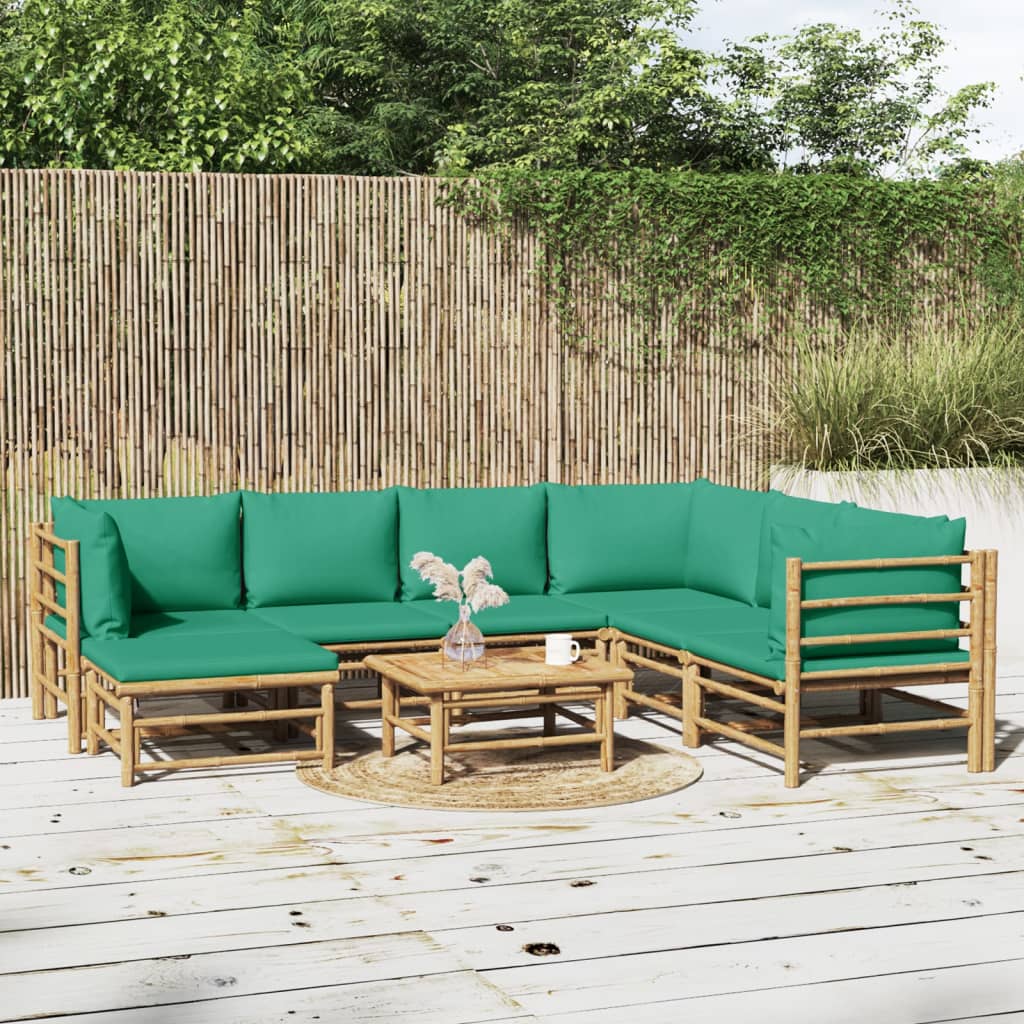 Salon de jardin 8 pcs avec coussins vert bambou