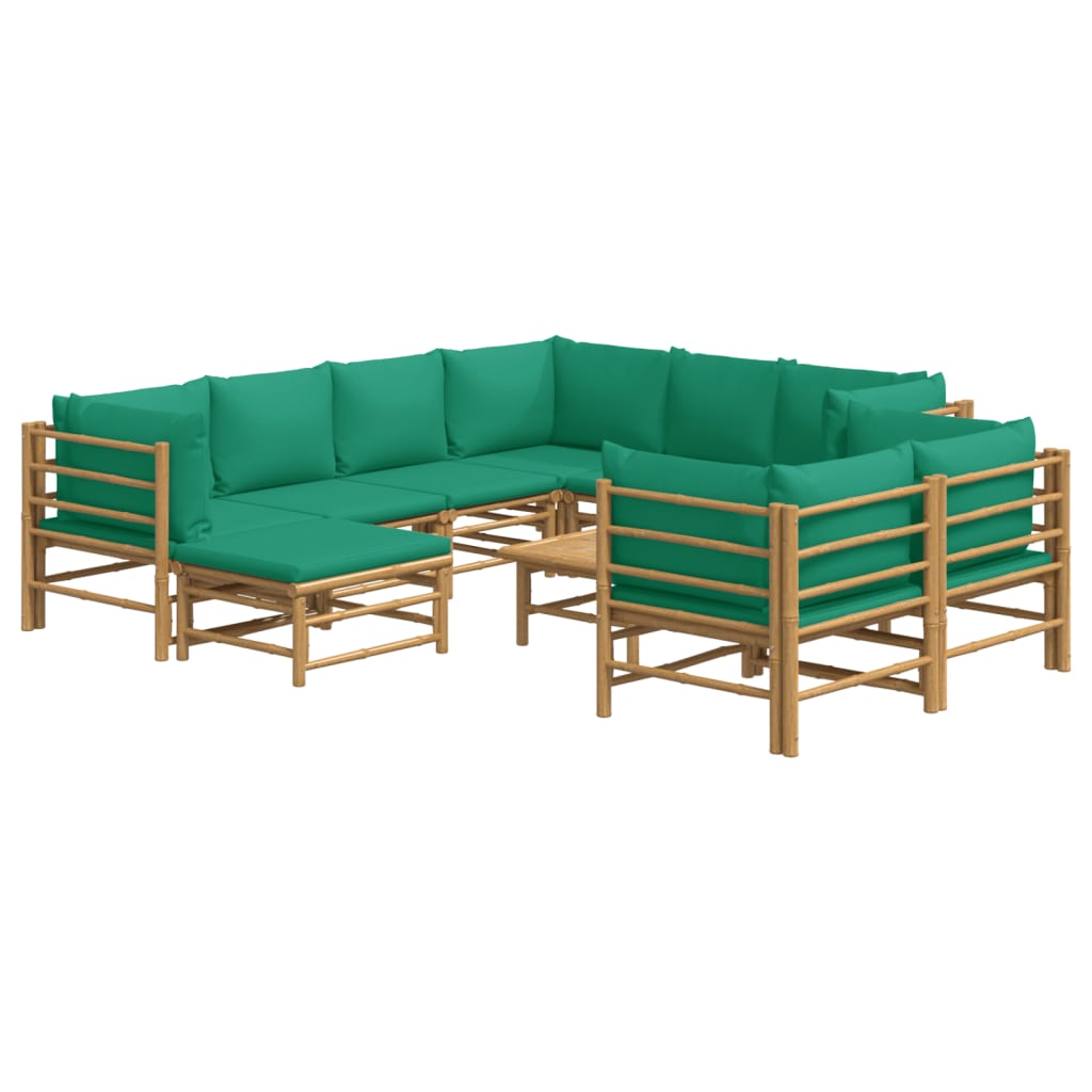 Salon de jardin 10 pcs avec coussins vert bambou